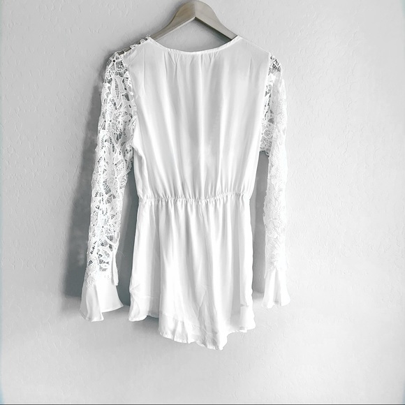 Embroidered Lace White Long Sleeve Romper - Picture 2 of 2
